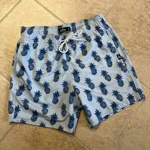 Hollister Light Blue Swim Trunks with Navy Pineapple Print